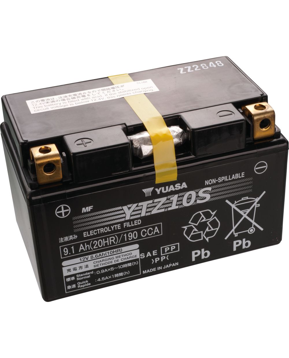 AGM battery YUASA 12V, maintenance-free filled, leak-proof due to AGM  technology (glass fibre fleece), type YTZ10S