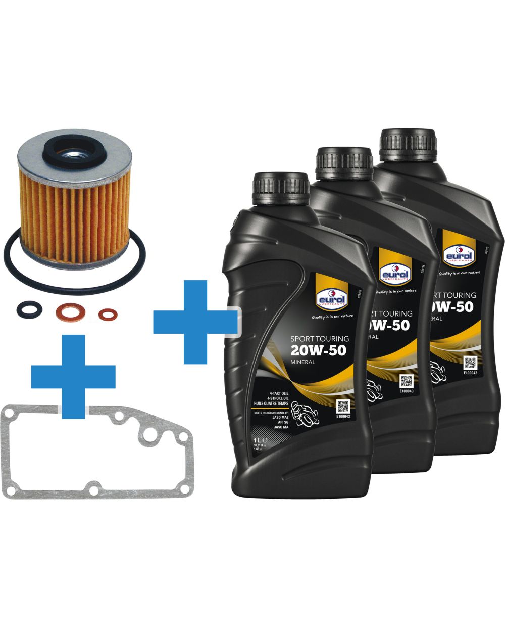 Oil Change Set 500cc w/ 3l Oil 20W50 Mineral Motorcycle-Oil, Oil Sump Gasket,  Oil Filter + Gaskets/O-Rings