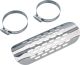 Heat protection shield Scrambler-Look (Size 185x68mm, radius 40mm) Delivery includes 2 stainless steel hose clamps for 45-65mm pipe diameter