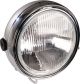 SR Headlight 7', metal housing chrome-plated, embossed e-approved glass lens (range adjustment 40404 required, OEM headlight brackets will fit)