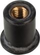 Rubber Dowel Nut/Well Nut M6, Ø13mm, for 13mm hole and approx. 1-5mm material thickness, dim. flange ID 16mm / height 1.3mm, neoprene with brass thread