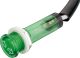 Indicator lamp green, with indicator symbol, 12V, size approx. 12x35mm, for 10mm bore, material thickness approx. 1-6mm, screw fastening
