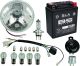 Add-On Kit H4 for Item 50544 12V Conversion, includes all bulbs, closed SLA battery, flasher relay, horn, headlight and adapter wiring loom