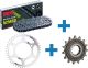 RX-Ring chain set 15/46 incl. rubberised sprocket for max. running smoothness, open RK525XSO chain with 122 links, incl. hollow rivet lock