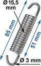 Universal Spring, zinc plated, length 85mm, wire diameter 3mm, outer diameter 15.5mm, winding length 51mm