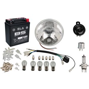 Powerdynamo Extension Kit H4, complete, incl. reflector, adapter loom, SLS-battery, bulbs, horn, flasher relay and small parts