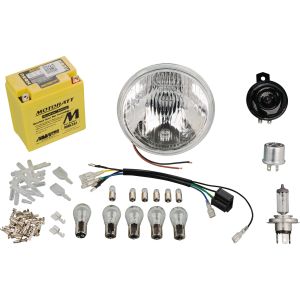 Powerdynamo Extension Kit H4, incl. reflector, adapter loom, AGM-battery, bulbs, horn, flasher relay and small parts