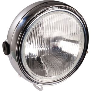 SR Headlight 7', metal housing chrome-plated, embossed e-approved glass lens (range adjustment 40404 required, OEM headlight brackets will fit)