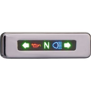 Daytona 12V LED Pilot Lights Micro 'BETA', waterproof, 5 pictograms green/red/green/blue/green, size aprrox. 47x14x12mm, chrome plated housing