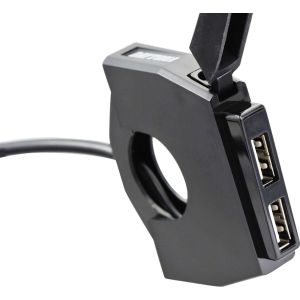 USB-Socket in Handlebar Switch-Look with USB-Port 2.4A max, suitable for 22mm & 1' handlebars, width 13,5mm