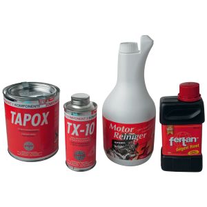 FERTAN/TAPOX Fuel Tank Restauration Set, 4 Pieces, Complete. 7-Step System, NO Mechanical Removal, 2K Sealing. Suitable for 20-25l Fuel Tank Size