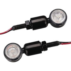 LED Indicators 'Bates-Companion',  metal housing, black, size approx. 40x14mm, diameter 20mm, clear lens, e-approved front and rear, 1 pair