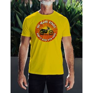 50 Years XT500 T-Shirt, design: Splash, colour: yellow, sizes: M-XXL, regular fit, 100% cotton