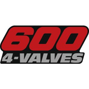 Decal side cover '600 4-Valves', red/silver-grey with black background, 1 piece, for right or left side of the vehicle (2x required)
