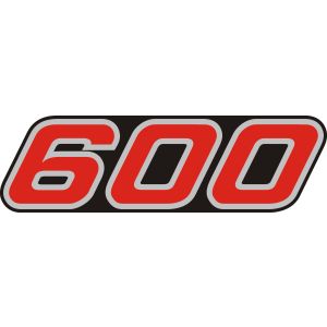 Sticker for Side Cover with Lettering 600, red/white, black background, 1 piece suitable for left or right side, 2 required, OEM reference # 43F-21781-10