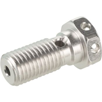 Banjo Bolt M10x1.25 'Racing', aluminium silver anodized, drilled head for securing with safety wire