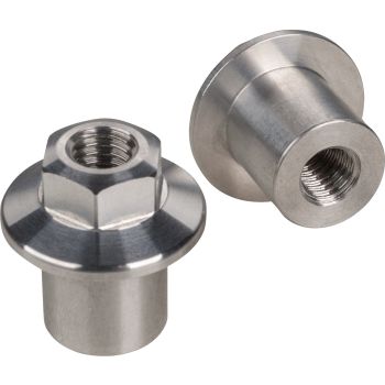 M8 Threaded Bushing Set, 2 pieces, 15x15mm, aluminium, with flange and hex-head A/F 13mm (suitable for rear fender, replaces e.g. item 10073)