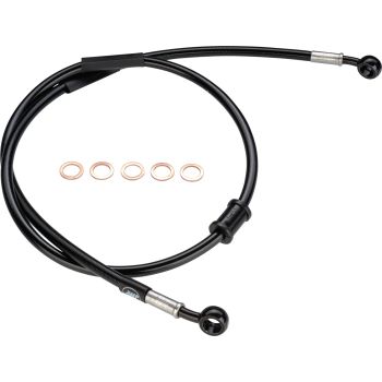 Stainless Steel Brake Line, 'GibbonSlap', Black Shrouded, Black Fittings, incl. Rubber Guide (Technical Component Report)