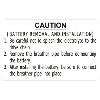 Indicating Label 'Battery Removal and Installation), transparent background, black lettering, inside LH side cover, size 61x37mm with protection film