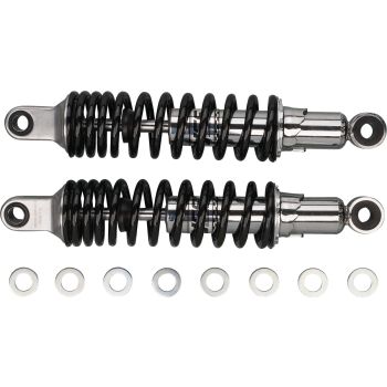 YSS Classic Twin Shocks, 1 pair, length 320mm, chrome plated, 5-fold adjustable spring preload, Vehicle Type Approval, black spring