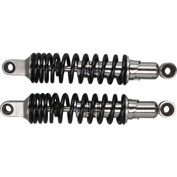 YSS Classic Twin Shocks, 1 pair, length 320mm, chrome plated, 5-fold adjustable spring preload, Vehicle Type Approval, black spring