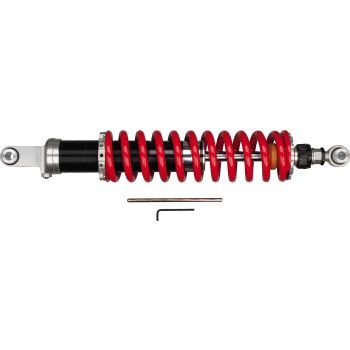 YSS Mono Rear Shock (Vehicle Type Approval), Red Spring, Rebound Adjustment 30 Clicks, Stepless Preload Adjustment, +5mm Height Adjustment