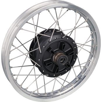 Replica Rear Wheel 1.85x18', OEM hub black incl. bearings, replica rim silver, stainless steel spokes (new parts, no rebuild)