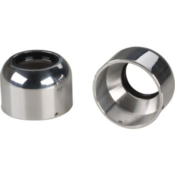 Aluminium Dust Caps, polished aluminium, incl. gasket, 1 pair (Fixation through 2 setscrews)