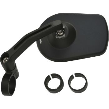 Daytona Handlebar End Mirror MT-Style, aluminium black, incl. spacer rings, fits 22+25.4mm, e-approved, mounting on handlebars or Daytona handlebar ends