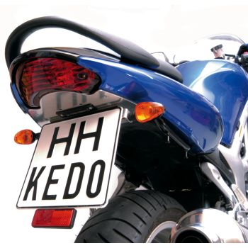 KEDO Fighter-Licence Plate Bracket incl. Turn Signal Brackets & Licence Plate Lighting, Black Plasic Coated Aluminium, incl. Manual