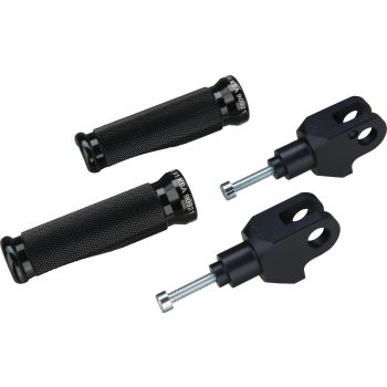 LSL Aluminium Controls, Black, Complete Set Passenger (Vehicle Type Approval)(2x Footpeg Body + Hinge Set)