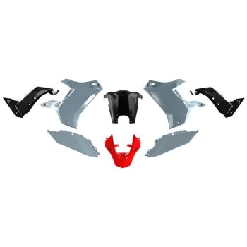 Racetech T7 Revolution Fairing Kit (8 pieces), red/black/grey through-coloured polypropylene, can be mounted using the original screws