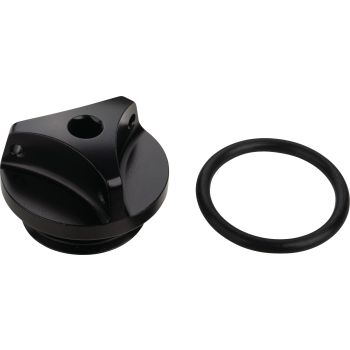 Oil Filler Cap, M27x3, black anodized aluminium with holes for safety wire, incl. O-ring
