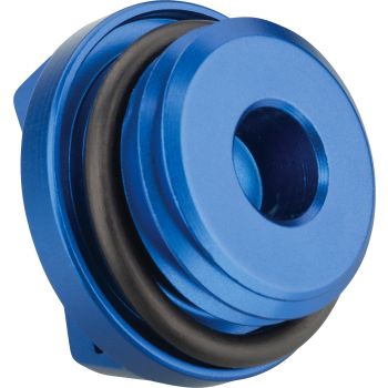 Oil Filler Cap, M27x3, blue anodized aluminium with holes for safety wire, incl. O-ring