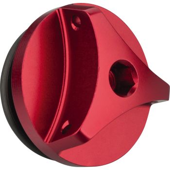 Oil Filler Cap, M27x3, red anodized aluminium with holes for safety wire, incl. O-ring