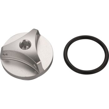 Oil Filler Cap, M27x3, silver anodized aluminium with holes for safety wire, incl. O-ring