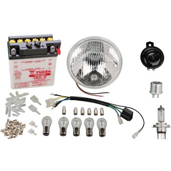 Powerdynamo Extension Kit H4 incl. Reflector, adapter loom, YUASA battery, bulbs, horn and small parts