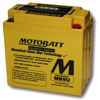AGM Battery MOTOBATT 12V / 11Ah, maintenance-free filling, leak-proof due to AGM technology (glass fibre fleece), Type MB9U / 12N7-3B