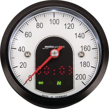 Motogadget 'Motoscope Tiny' Speedometer, Diameter 49mm, Black Aluminium, integr. Pilot Lights, Analogue/Digital km/h-Display, Trip-/Odometer