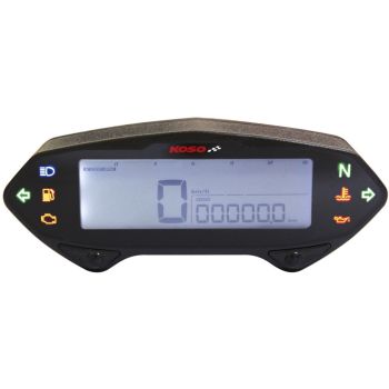 KOSO DB-01R Digital-Cockpit 12V, white illuminated display incl. tachometer, speedometer, 8 pilot lights, odometer/trip, wiring loom (VTA)