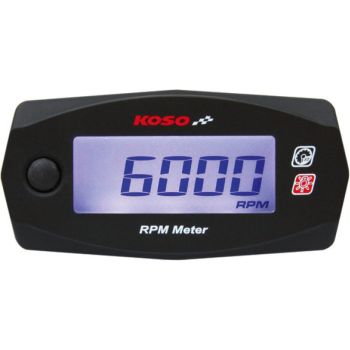 KOSO Tachometer 12V, Ignition Coil Tapping or Inductive at Ignition Cable, max. RPM-Funktion, Size approx. 70x35x17mm, Illuminated Display