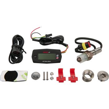KOSO Mini Style - Air/Fuel Ratio Meter (LCD lambda probe meter), Kit includes LCD Unit, Welding Nut (12mm Height), Cap, Lambda Probe M12, Wiring Loom