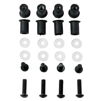 M5x16 Aluminium Screw Set, black, incl. rubber Well Nuts, diameter of washer 12mm, 8 screws/nuts/washers