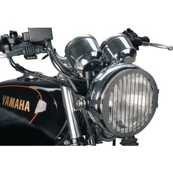 Headlight Grille Scrambler-Style, black coated, fits original 7' headlight, with anti-twist & EasyMount mounting kit