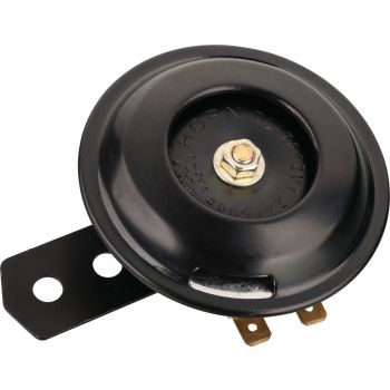 Horn, 12V, 100db, black, d=70mm, w/o rubber between horn and bracket, bracket is screwable