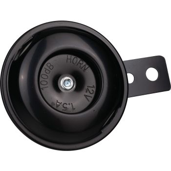 Horn, 12V, 100db, black, d=70mm, w/o rubber between horn and bracket, bracket is screwable