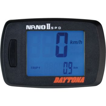 Daytona 'Nano II' Speedometer, Size: 60x40x17mm, 'E'-Approved, incl. Sensor, White LED Backlight/LCD, Functions: km/h, Vmax, km Total, Clock