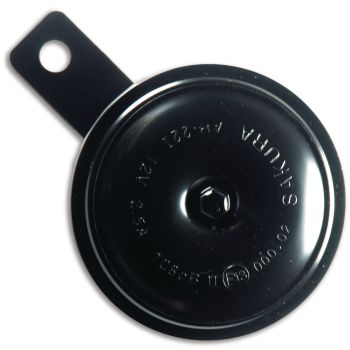 Horn, 12V, 'E'-marked, 108db, Black (d=80mm), with rubber between horn and bracket