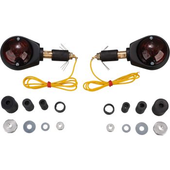 Bar End Indicator Set, Black, 1 Pair, Black Lens, 'E'-Marked (Bulb: BAY9S 12V/21W Halogen, Spare Part see Item 41066)