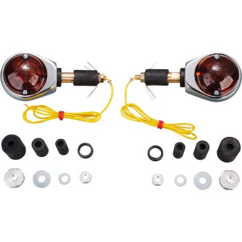 Bar End Indicator Set, Chrome Plated, 1 Pair, Black Lens, 'E'-Marked (Bulb: BAY9S 12V/21W Halogen, Spare Part see Item 41066)